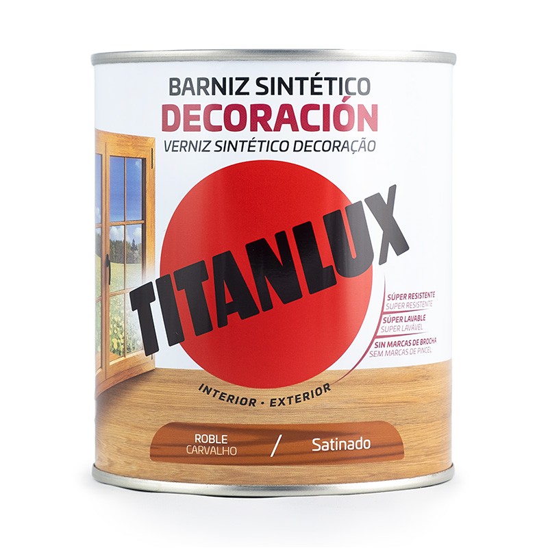 Barniz sintético incoloro satinado Titanlux para superficies de madera