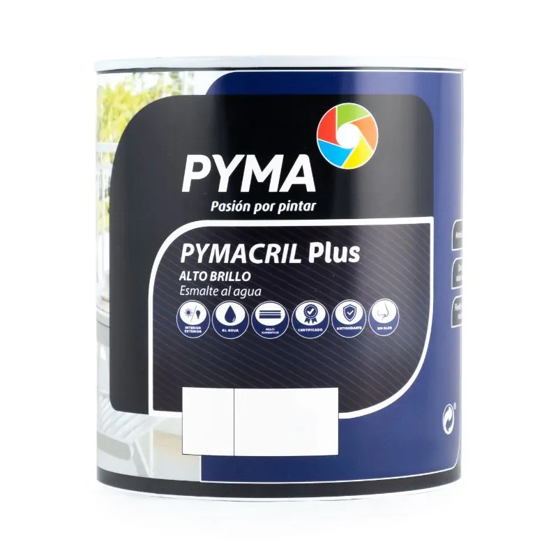 Pyma esmalte blanco al agua de alto brillo.