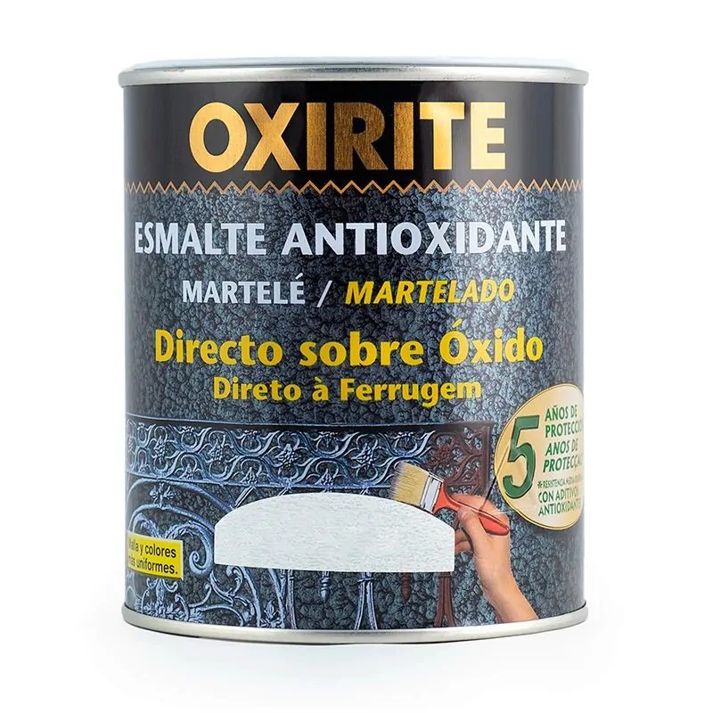 Oxirite Esmalte anticorrosivo con acabado martelé para interior y exterior.