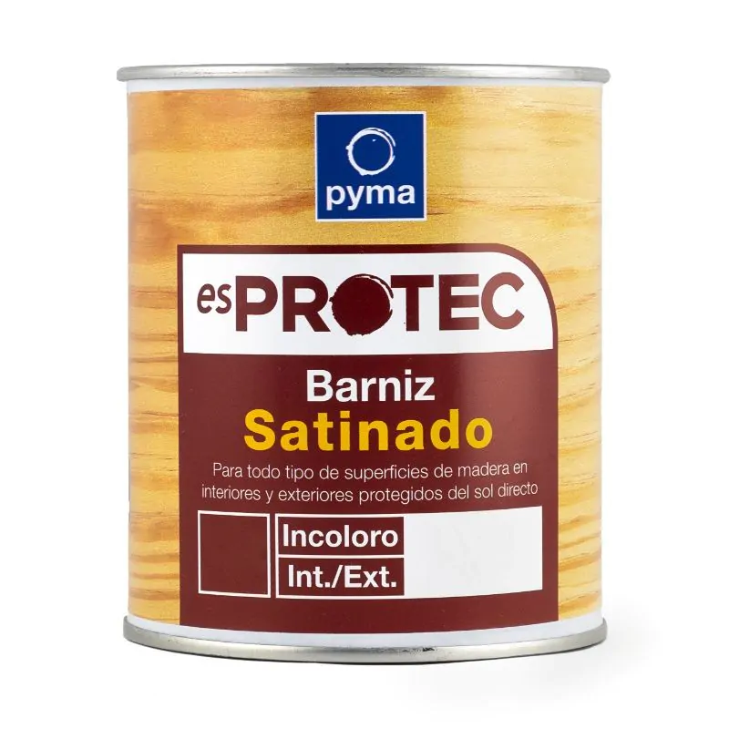 Barniz Pyma satinado de buena dureza y elasticidad.